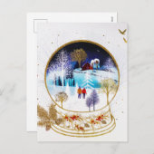 Gold Winter Eve Couple Snowglobe Forest Home シーズンポストカード (正面/裏面)