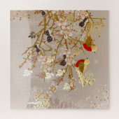 Gold Winter Snow Birds Country Christmas ジグソーパズル (横)