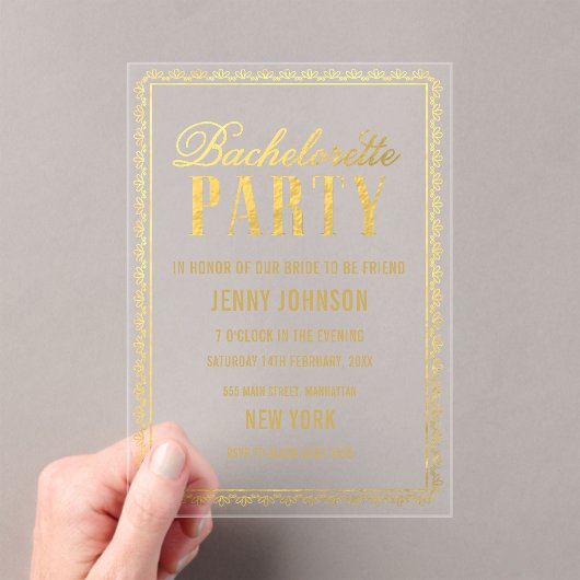 Gold Womens Bachelorette Evening Party Invite アクリル招待状 (インサイチュ (ポータブル))