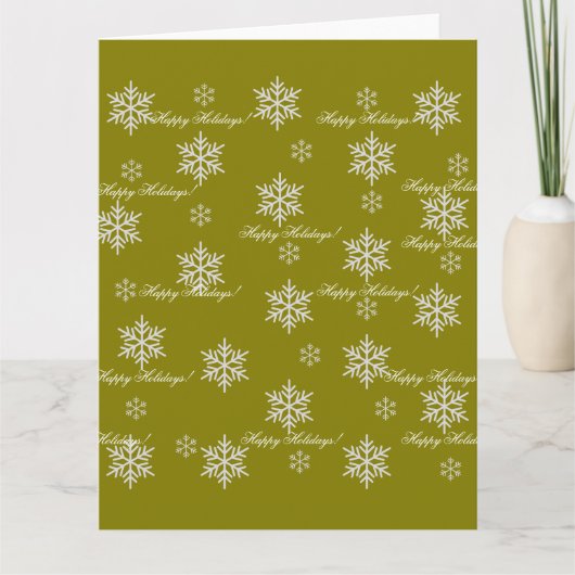 Gold Wrapping Paper Happy Holidays Snowflakes カード (正面)