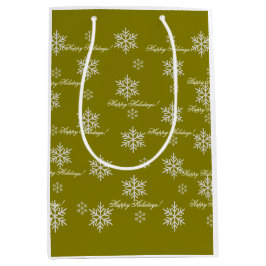 Gold Wrapping Paper Happy Holidays Snowflakes ミディアムペーパーバッグ
