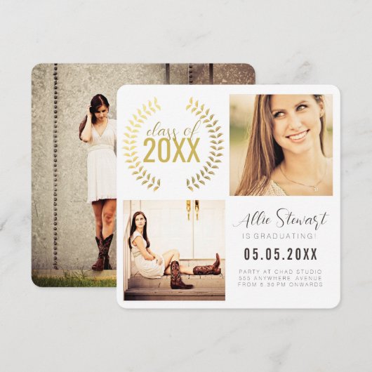 Gold Wreath Class of Graduation Graduate Photo 案内状 (正面/裏面)