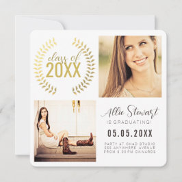 Gold Wreath Class of Graduation Graduate Photo 案内状