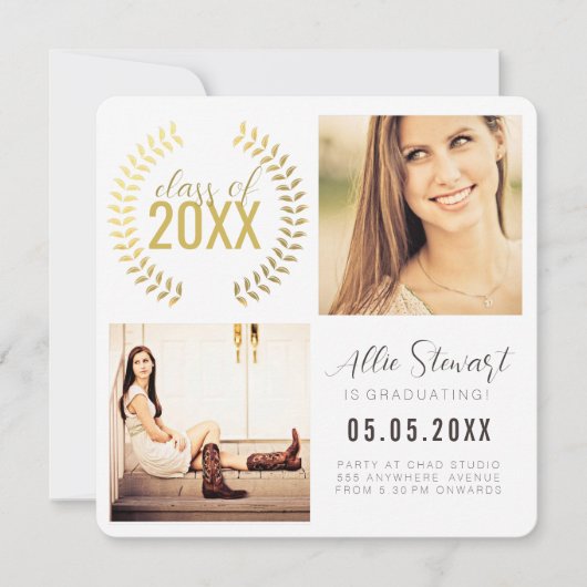 Gold Wreath Class of Graduation Graduate Photo 案内状 (正面)