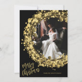 Gold Wreath on Black Merry Christmas Photo シーズンカード (正面)