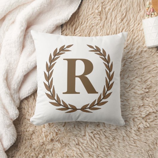 Gold Wreath with Personalizable  Initial Pillow クッション (ブランケット)