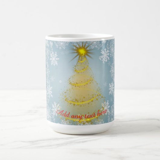 Gold Xmas Tree Mug with Snowflakes – Customizable コーヒーマグカップ (中央)