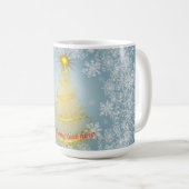 Gold Xmas Tree Mug with Snowflakes – Customizable コーヒーマグカップ (正面右)