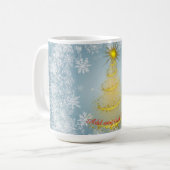 Gold Xmas Tree Mug with Snowflakes – Customizable  コーヒーマグカップ (正面左)