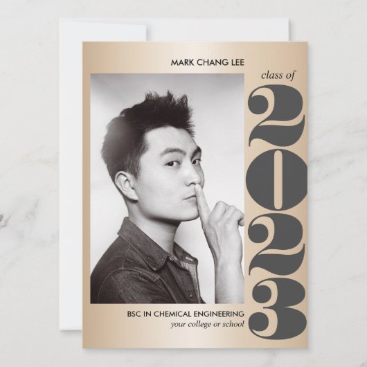 GOLD YEAR | GRAY BOLD COLLEGE PHOTO GRADUATION  カード (正面)