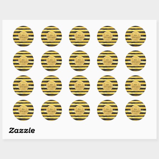 Gold Yellow Black Bee Stripes ラウンドシール (シート)