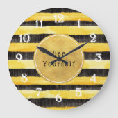 Gold Yellow Black Bee Stripes ラージ壁時計 (正面)