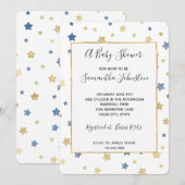 Gold Yellow Blue Stars Baby Shower 招待状 (正面/裏面)