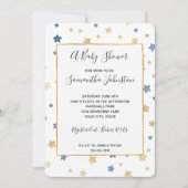 Gold Yellow Blue Stars Baby Shower 招待状 (正面)