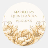 Gold Yellow Floral Elegant Quinceanera ラウンドシール (正面)