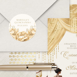 Gold Yellow Floral Elegant Quinceanera ラウンドシール