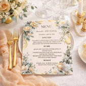 Gold yellow florals ribbon menu card