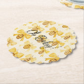 Gold Yellow Honey Bees Bows Baby Shower ペーパーコースター (アングル)