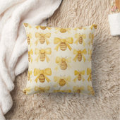 Gold Yellow Honey Bees Honey Combs クッション (ブランケット)