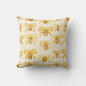 Gold Yellow Honey Bees Honey Combs クッション (正面)