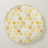 Gold Yellow Honey Bees Honey Combs ラウンドクッション (裏面)