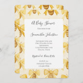 Gold Yellow Honey Bees Honey Combs Baby Shower 招待状 (正面/裏面)