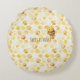 Gold Yellow Honeycomb Sweet Cute Honey Bee ラウンドクッション
