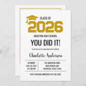 Gold You Did It Graduation Photo 招待状 (正面/裏面)