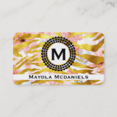 Gold Zebra Pattern | Pink Flowers 名刺 (正面)