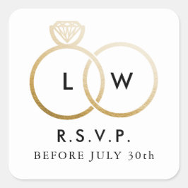 Goldenモダンの結婚リングや輪RSVP返信 スクエアシール