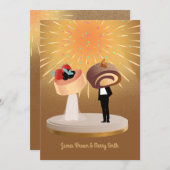 Golden 輝く Sweet 結婚 Coule in Love's 招待状 (正面/裏面)