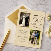 Golden 50 Years Anniversary Photo Thank You Card 招待状