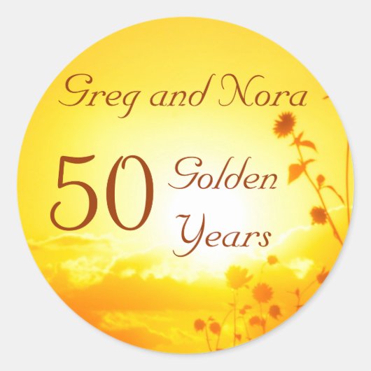 Golden 50th Anniversaryステッカーのカスタマイズ ラウンドシール (正面)