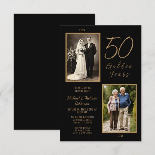 Golden 50th Anniversary Invitation 招待状 (正面/裏面)