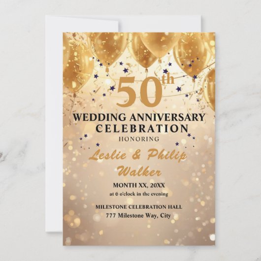 Golden 50th Wedding Anniversary Celebration 招待状 (正面)