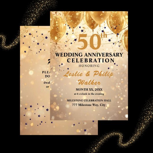 Golden 50th Wedding Anniversary Celebration 招待状