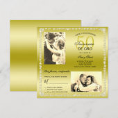Golden 50th Wedding Anniversary Double Photo 招待状 (正面/裏面)
