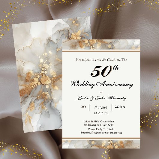 Golden 50th Wedding Anniversary Invitation 招待状
