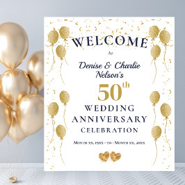 Golden 50th Wedding Anniversary Party Banner タペストリー