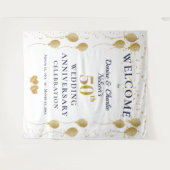 Golden 50th Wedding Anniversary Party Banner タペストリー (正面(横))