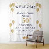 Golden 50th Wedding Anniversary Party Banner タペストリー (インサイチュ)