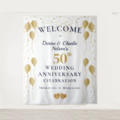 Golden 50th Wedding Anniversary Party Banner タペストリー (正面)