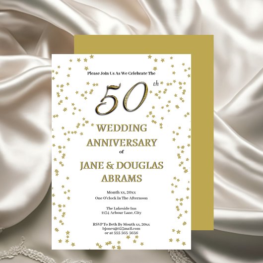 Golden 50th Wedding Anniversary Party Invitation 招待状