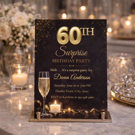 Golden 60 Surprise Birthday Invitation 招待状
