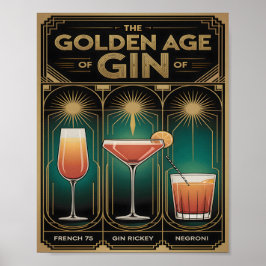 Golden Age of Gin Cocktails Art Deco Bar ポスター