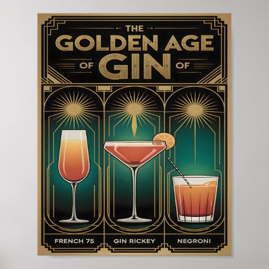 Golden Age of Gin Cocktails Art Deco Bar ポスター (正面)