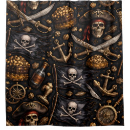 Golden age pirate treasure shower curtain シャワーカーテン