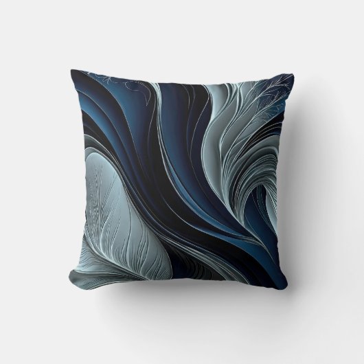 Golden Air – Indigo Flowing Abstract Throw Pillow クッション (正面)