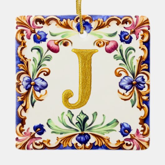 Golden Alphabet – Letter J Ceramic Ornament セラミックオーナメント (正面)