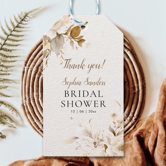 Golden and Beige Watercolor Flowers Bridal Shower ギフトタグ